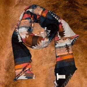 Maurices Black and White Fringed Scarf